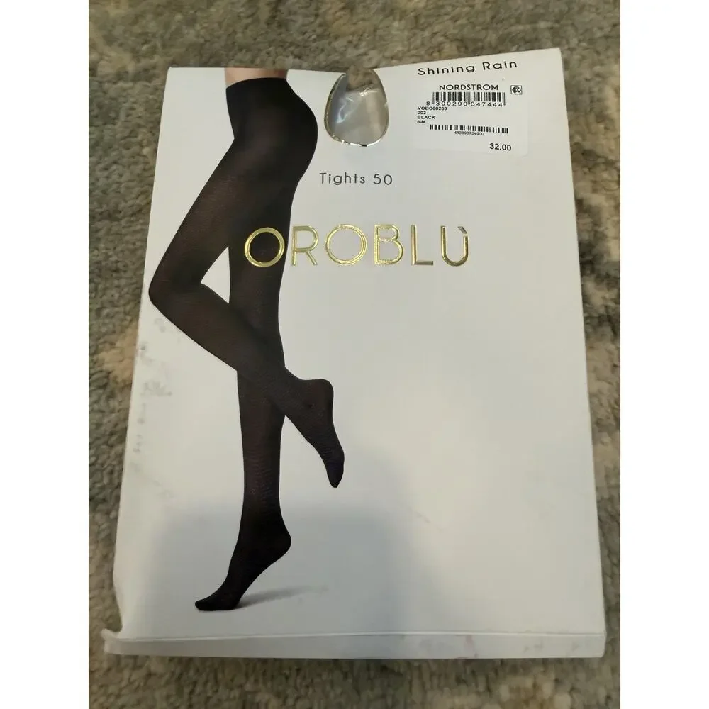 Oroblu Tights 50 Black Shining Room Sz S/M NIB NEW $32